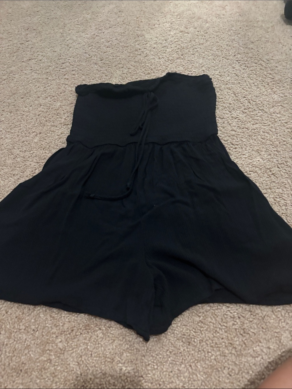 Black Strapless Romper with Drawstring Waist - Picture 1 of 1
